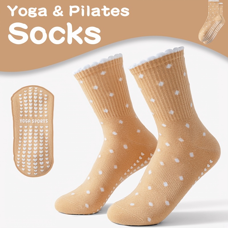 여성용 갈색 요가 양말, 흰색 물방울무늬, 미끄럼 방지 - Medias Para Pilates Y Yoga 리뷰 및 가격
