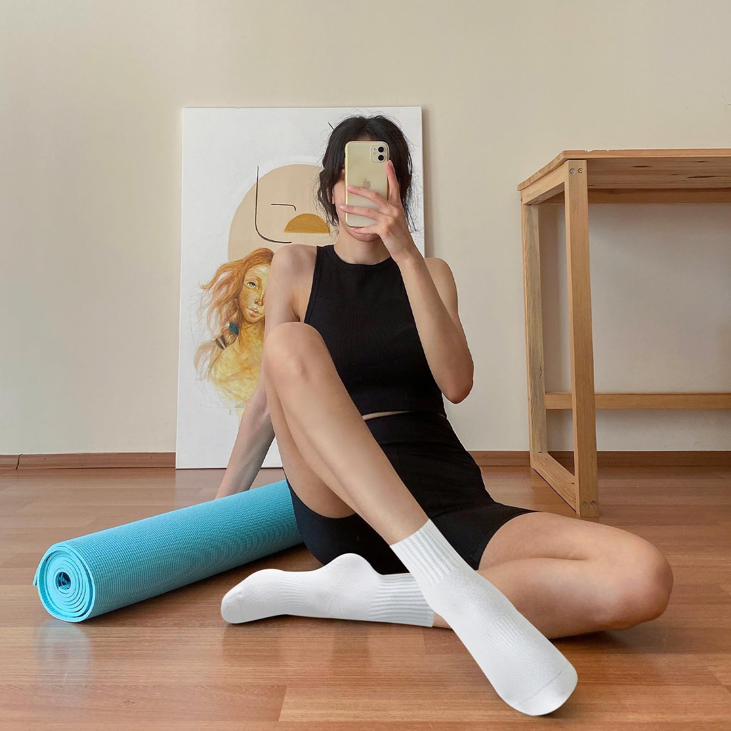 여성용 요가 양말, 단색 미드솔, 미끄럼 방지 그립,  - Medias Para Pilates Y Yoga 리뷰 및 가격